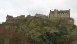 Poslední pohled na Edinburghský hrad z autobusu cestou na letiště